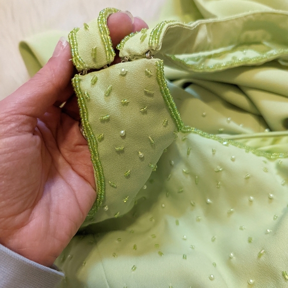 Je Matadi by Sean Mehta pale green beaded one shoulder cutout dress fits size 0 - Picture 8 of 9